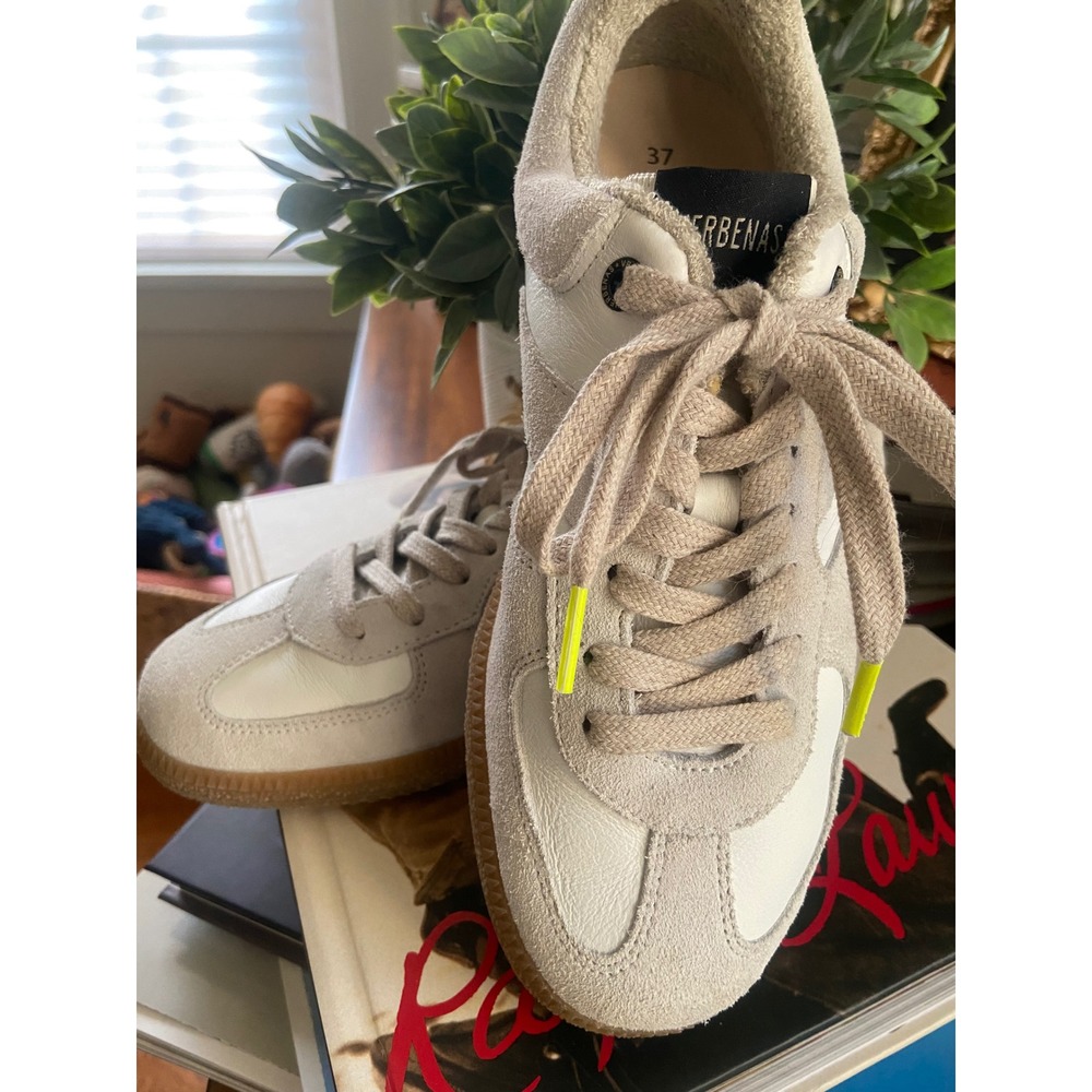 Verbenas Gaudi Leather Suede Low Top Sneakers White Grey Gum Sole Made in Spain